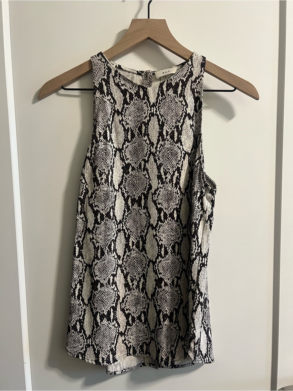 A.L.C. Snake-Print Sleeveless Shell Top - Black & Cream